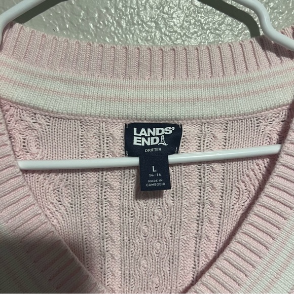 Lands' End Light Pink V-Neck Drifter Cable Sweater - Picture 3 of 5